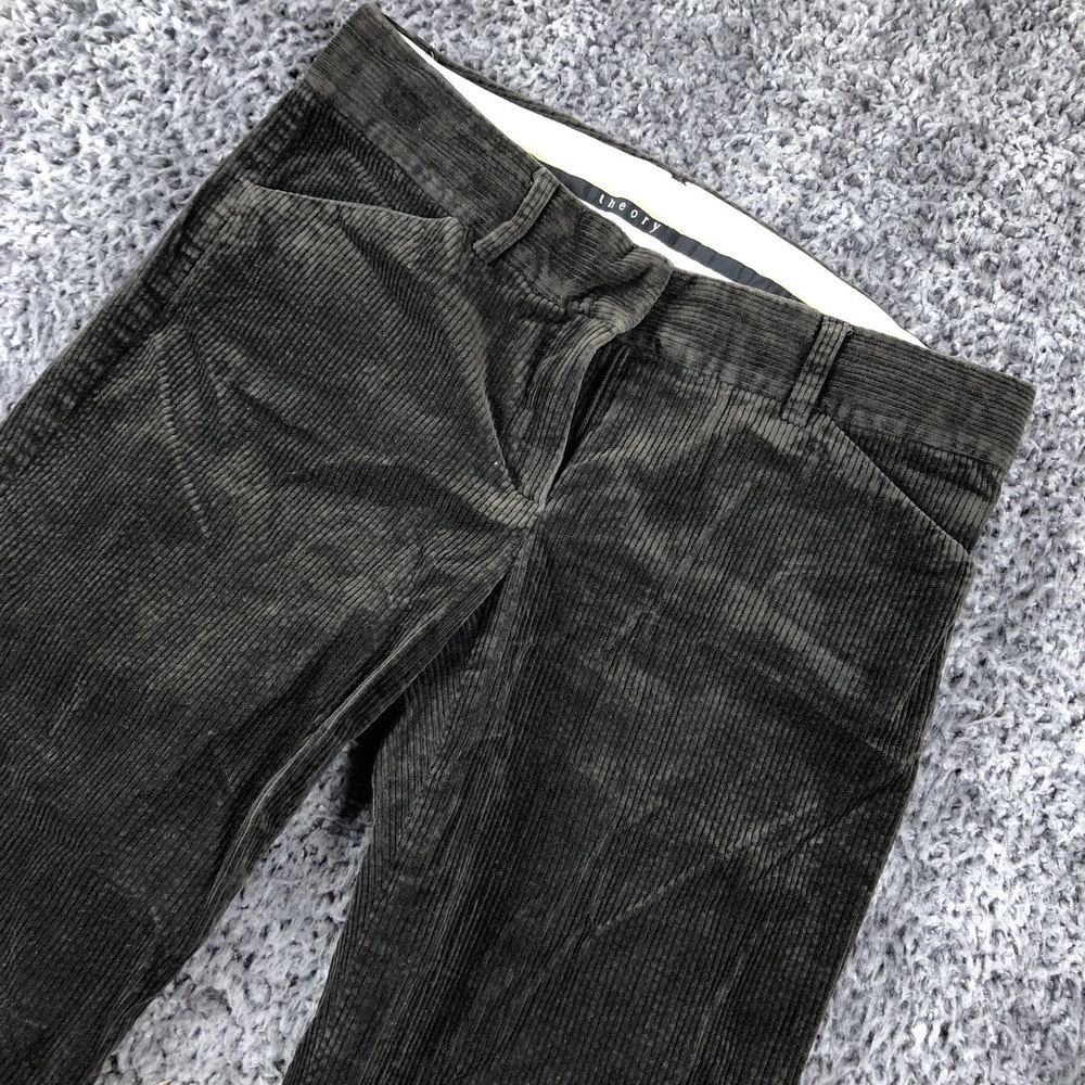 Theory Pants Womens 2 Green Corduroy Bootcut Stretch Dress Slim Fit Made USA